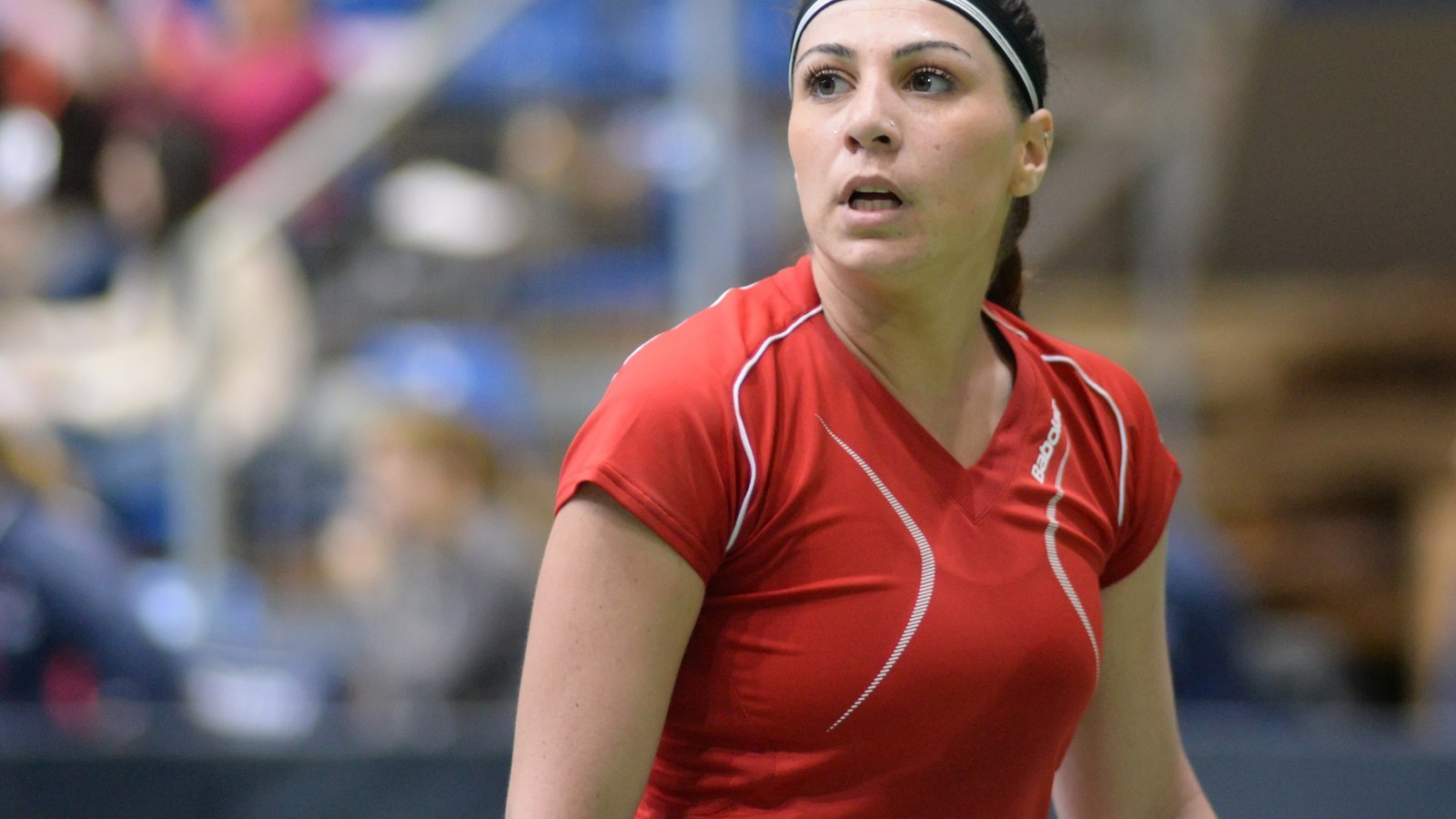 Ekaterine Gorgodze durante un partido internacional de tenis