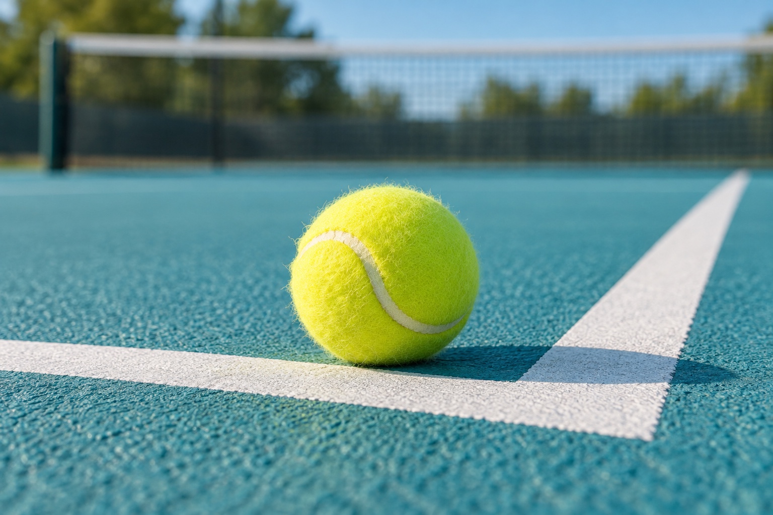 Conceptual illustration of a yellow tennis ball beside the baseline.